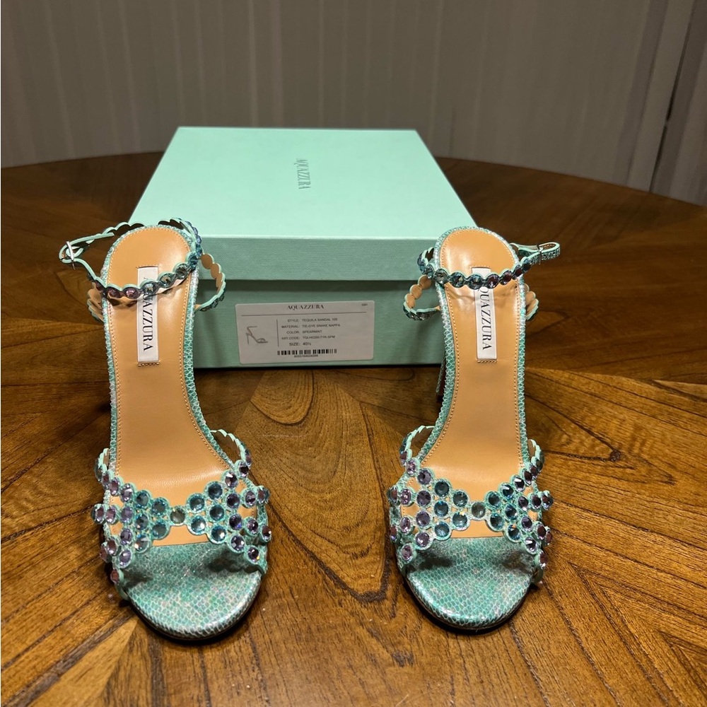 Aquazzura Blue Crystal Embellished Stiletto Heels